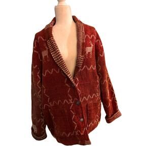 Northern Isle Southwestern Shawl Collar Blanket Jacket, Vintage, Size Large
